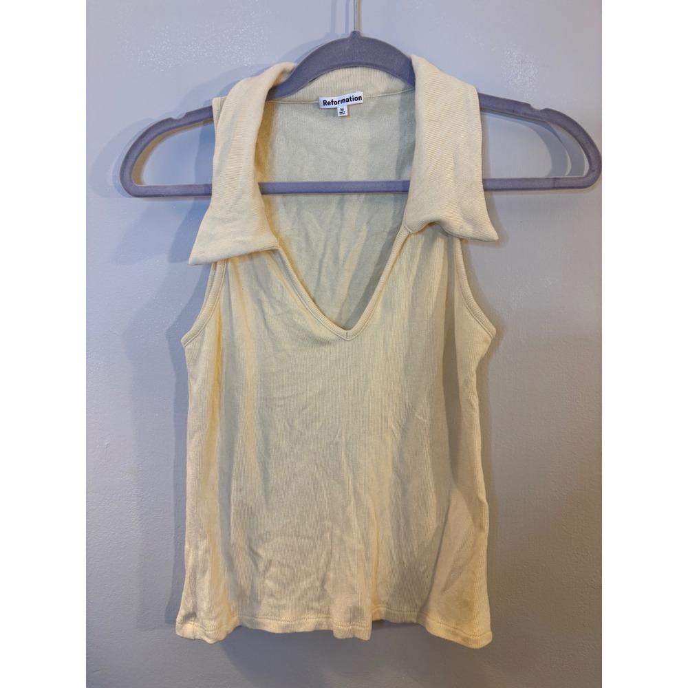 Reformation Ivory Polo Tank Top M Tencel Cotton